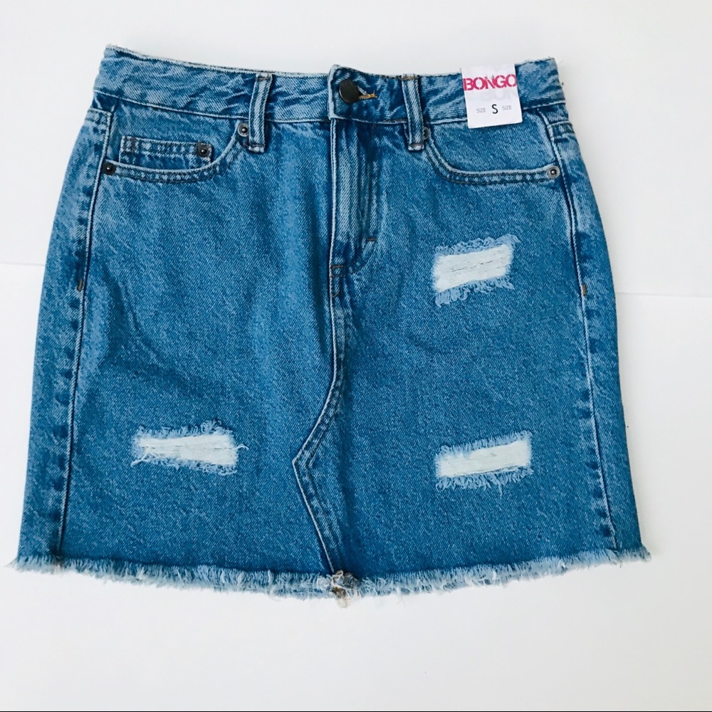 NWT Bongo Destructed Denim Medium Wash Skirt Sz 28